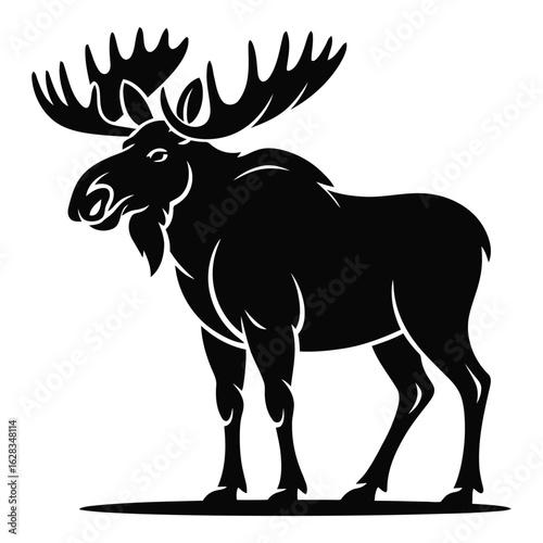 Majestic Moose Silhouette Standing Tall Vector Illustration Design Element for Wildlife and Nature Related Projects with Powerful Antlers