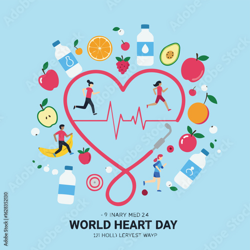 World Heart Day Health and Wellness Lifestyle Flat Vector