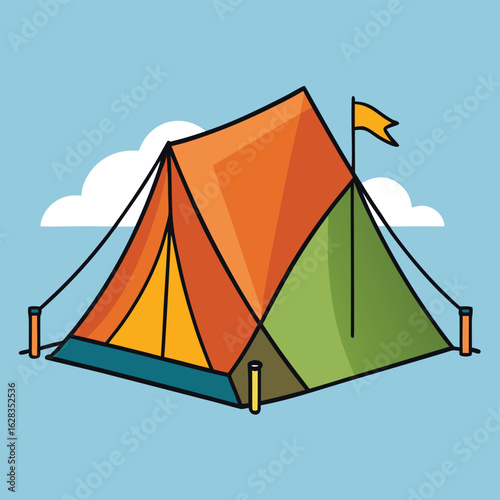 A vibrant tent with various colors set against a clean white background, highlighting its playful and eye-catching appearance