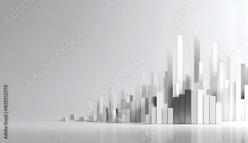 Dynamic abstract data visualization featuring black and white bar graphs and flowing lines against a blurred modern background