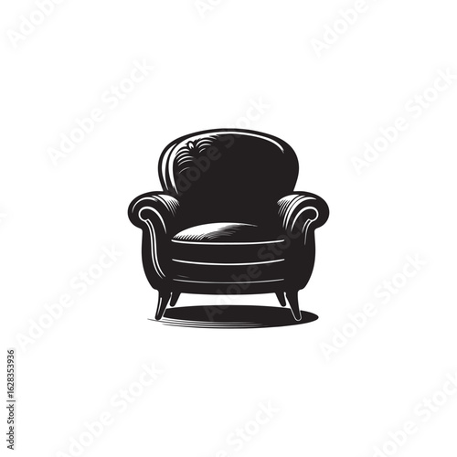Bold black silhouette vector of a cozy upholstered chair . black vector of chair