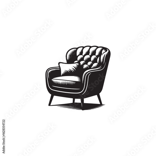 Bold black silhouette vector of a cozy upholstered chair . black vector of chair