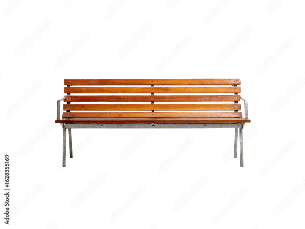 Wooden slatted park bench with metal legs outdoor, Isolated, Png Transparent Background Wooden slatted park bench with metal legs outdoor, Isolated, Png Transparent Background