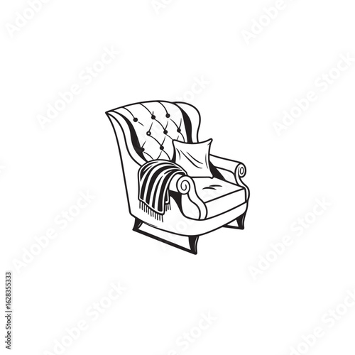 Bold black silhouette vector of a cozy upholstered chair . black vector of chair