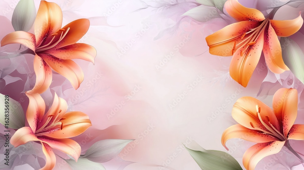 Fototapeta premium Elegant Floral Illustration with Tiger Lilies and Soft Pastel Hues
