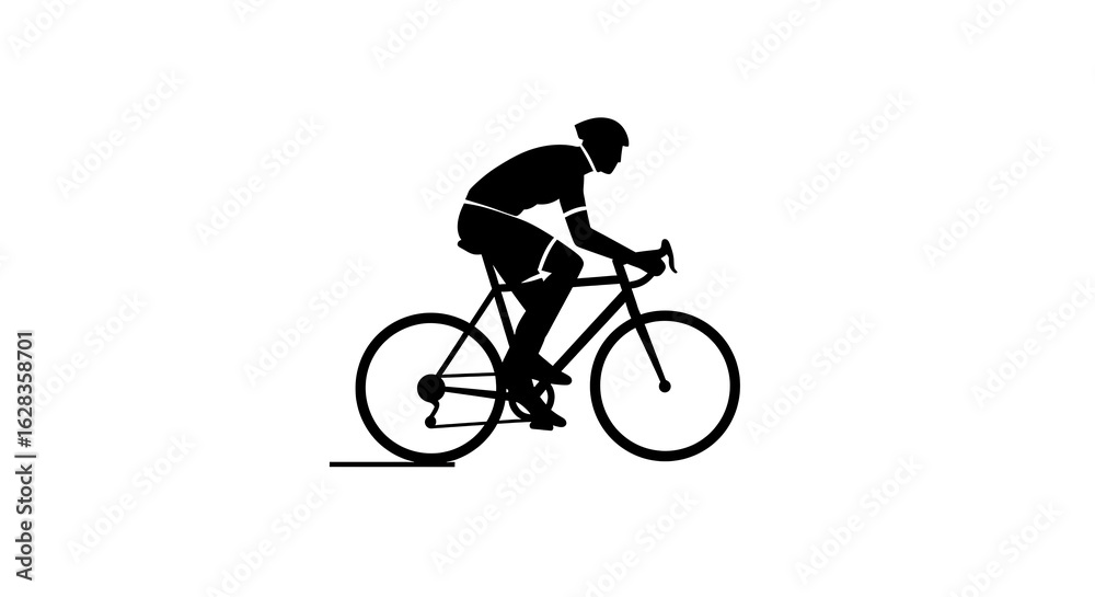 Fototapeta premium A minimalist black silhouette of a cyclist in motion, a vector icon symbolizing road racing, athletic fitness, and endurance sports.