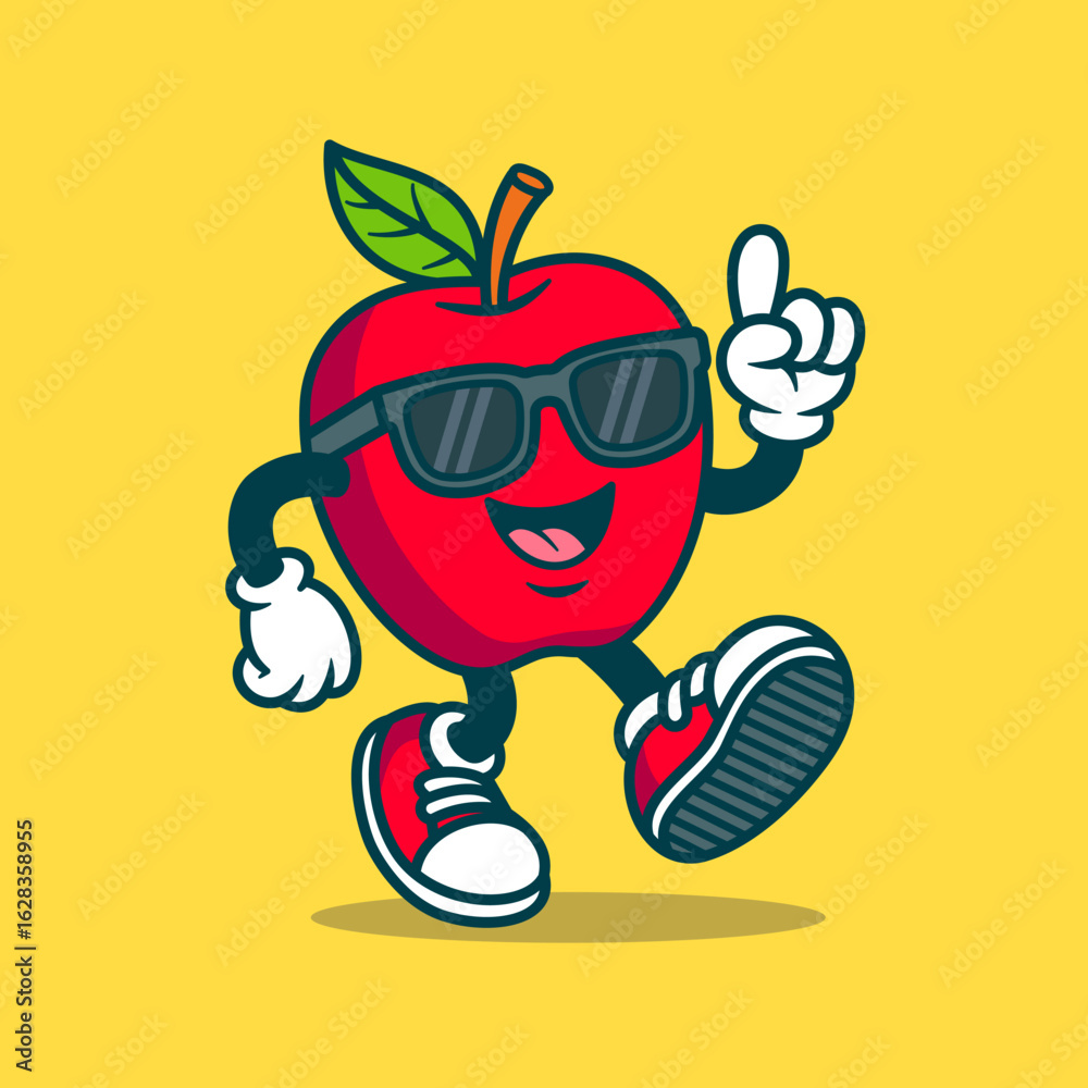 Obraz premium Cute Mascot Apple With Sunglasses Cartoon Vector Art, Illustration and Graphic