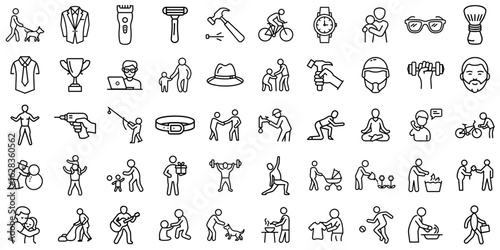 Set of 50 line icons related to International Men's Day