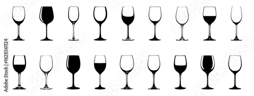 Collection of elegant silhouettes wine glasses