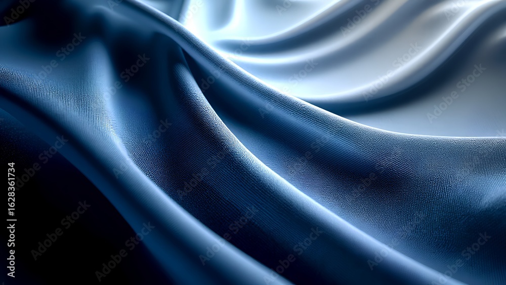 Fototapeta premium A close-up of flowing blue and white fabric, showcasing smooth textures and elegant folds, creating a serene and sophisticated visual effect.