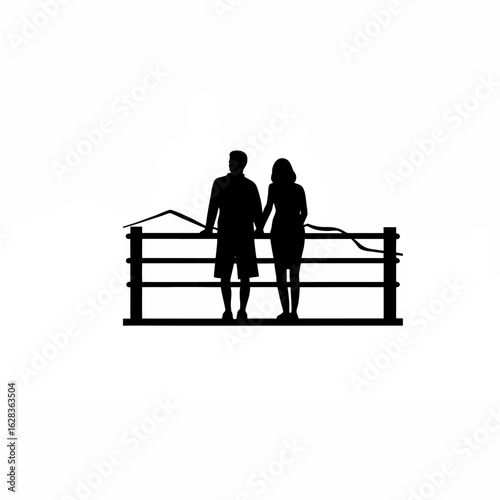 Couple admiring mountain summit view banner design