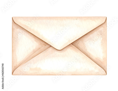 Closeup of a vintage envelope with a soft watercolor texture. Watercolor illustration isolated transparent background