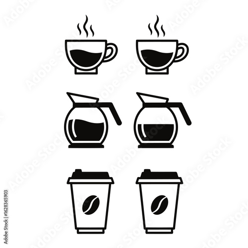 Wallpaper Mural Collection of black and white coffee icons with cups and pots vector illustration of Torontodigital.ca