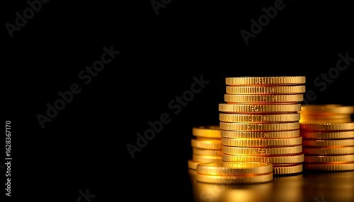 Wallpaper Mural A glistening stack of gold coins on a stark black background,  still life,  finance Torontodigital.ca