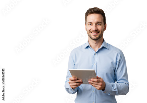 Modern Professional with Tablet: Confident, Approachable, Tech-Savvy