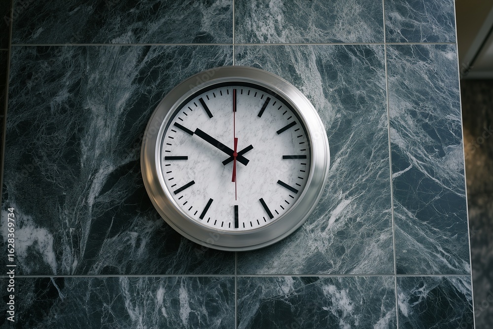 custom made wallpaper toronto digitalA modern clock on a marble wall. AI-generated.