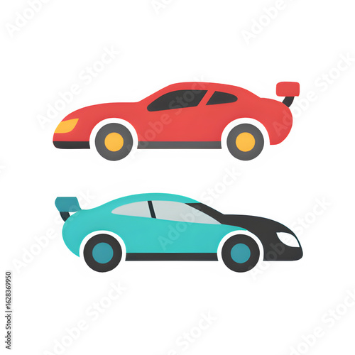 Flat Design Icons of Sports Cars – High-Speed Modern Vehicles for Apps, Web, and Auto Themes