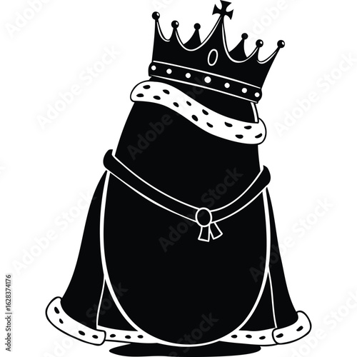 Silhouette King in Crown and Robe, Royal Majesty, Monochrome Icon