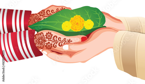 Indian Bride Groom Holding Leaf Stock Vector Illustration (Royalty Free)