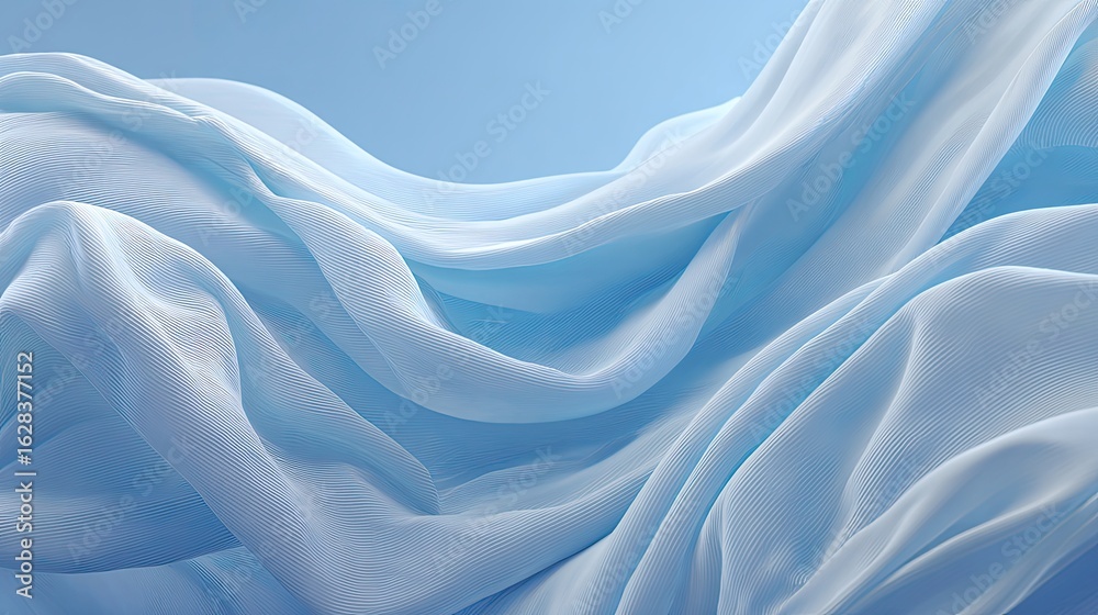 Obraz premium Light blue flowing fabric drapes, soft folds