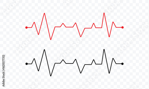 Heart rhythm set, Electrocardiogram, ECG EKG signal, Heart rate monitor set line vector isolated on white background in eps 10.