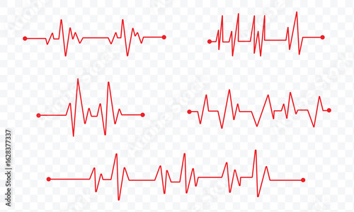 Heart rhythm set, Electrocardiogram, ECG EKG signal, Heart rate monitor set line vector isolated on white background in eps 10.