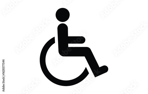 Minimal black silhouette of a person in wheelchair icon—symbol of accessibility, mobility support, and inclusive public space design