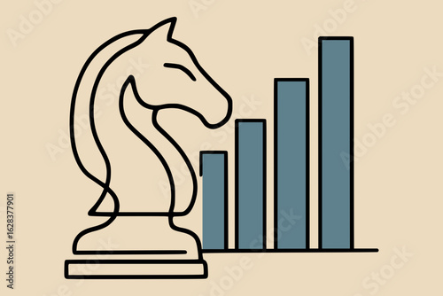 Strategic Chess Planning – Minimalist Black and White Vector of Chess Piece and Diagram Elements