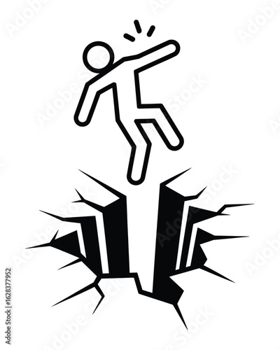 Person falling into a cracked open pit symbol