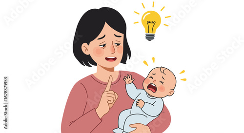 A resourceful mother finds a clever solution to soothe her crying baby, a eureka moment in parenting.