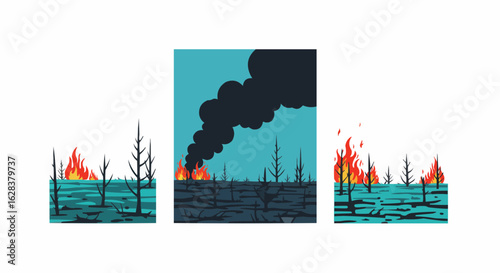 Depicting a destructive wildfire scene, showcasing the devastation caused by the uncontrolled flames