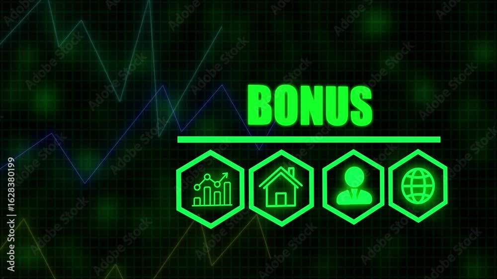 Bonus business concept on a flashing computer monitor with moving graphs and data. histogram business graph Statistic and data, information infographic on digital technology strategy background.