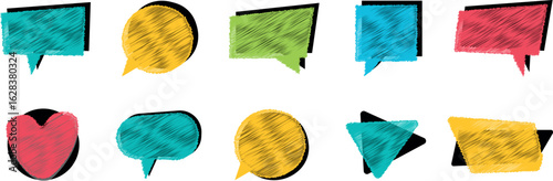 Colorful Vector Speech Bubble Pictograms with Editable Strokes With Scribed Brush  — Perfect for Apps, Social Media Posts, Banners, and More