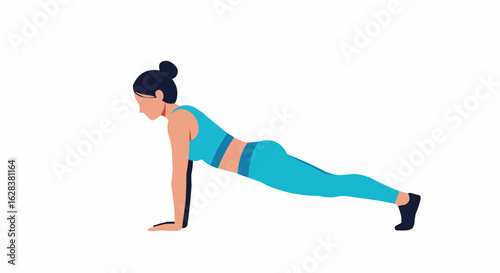 Woman performing a plank exercise, promoting fitness and health.