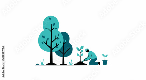 A person planting tree sapling in nature.