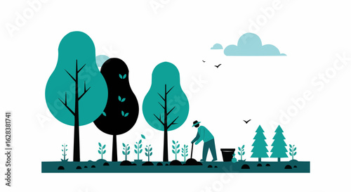 A person planting a tree in the garden. 