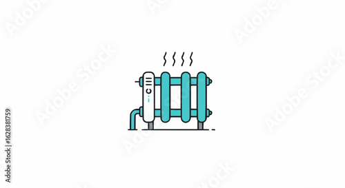 A graphic of a radiator with steam rising, showcasing heating and home climate control. 