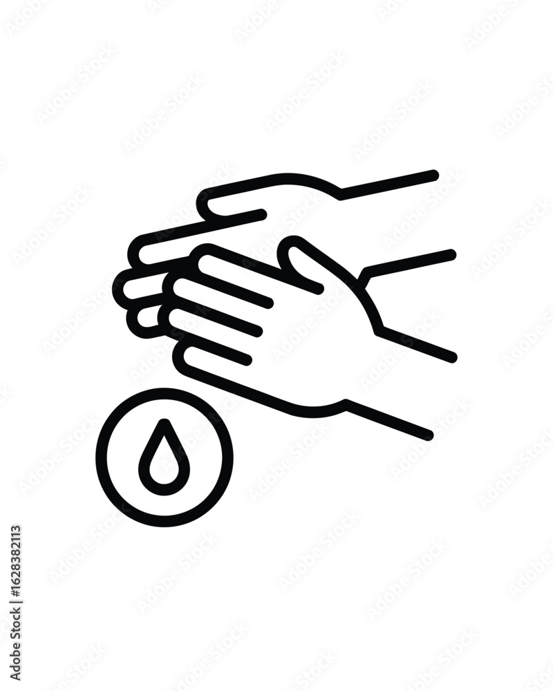 Obraz premium Icon of hands washing with a water droplet symbol