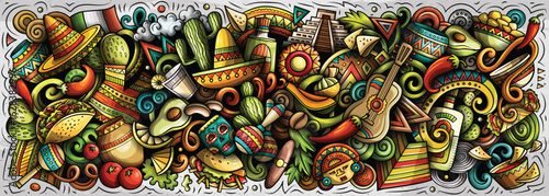 Mexico vector cartoon doodle banner design