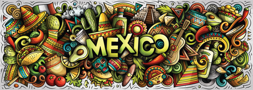 Mexico vector cartoon doodle banner design