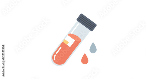 Medical analysis concept with blood test vial and drops for health and laboratory use