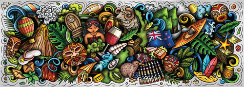New Zealand hand drawn cartoon doodle illustration