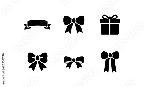 Silhouette icons of bows and gift box: minimalist designs for holidays