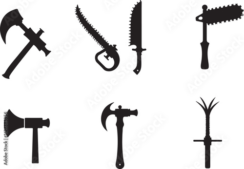 Collection of stylized weapon silhouettes ready for use