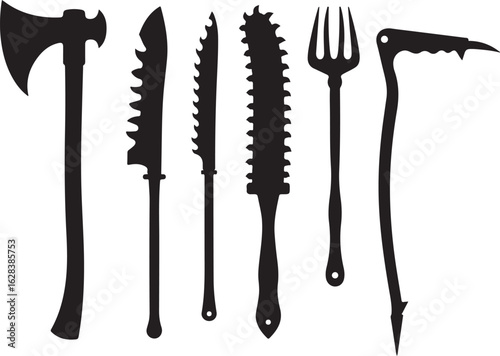 Collection of medieval weapons and tools silhouettes