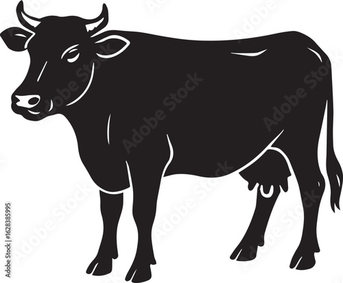 cow illustration on farm with black and white colors isolated vector dra
