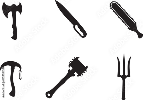 Collection of menacing weapon silhouettes for graphic design
