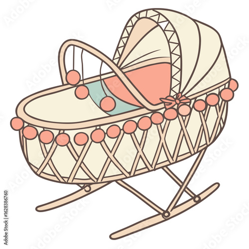 Vintage Cradle: A charming illustration of a vintage cradle, exuding a sense of nostalgia, comfort, and the joy of anticipation for the arrival of a newborn.