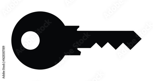 Black key silhouette icon with circular head and notched blade—ideal for security, access control, privacy, or locksmith-themed designs