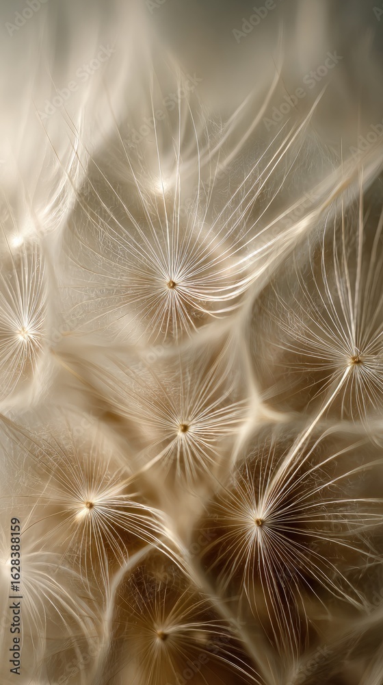 Naklejka premium Close-up of dandelion seed head, soft light